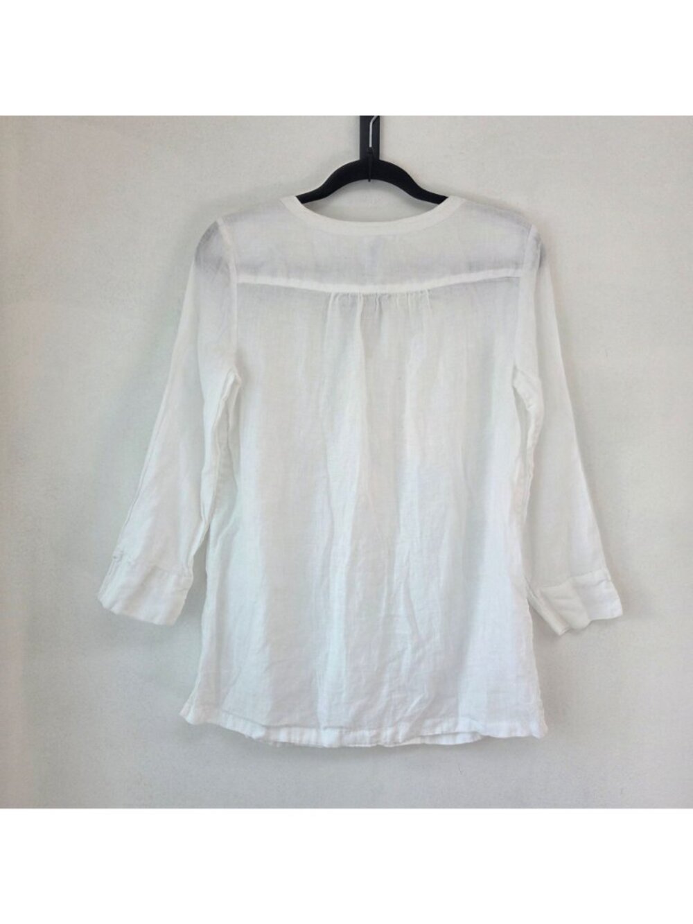 Lands' End 100% Linen White Popover Blouse Top Shirt Lagenlook Women's 8 - Picture 2 of 4